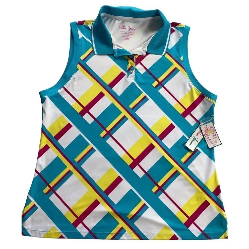LILLIE GREEN WOMEN’S LARGE Rib Trim Sleeveless Polo Shirt